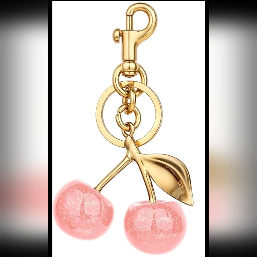 Cherry Pink Glitter Keychain or  Purse Jewlery. Cherry Charm Only